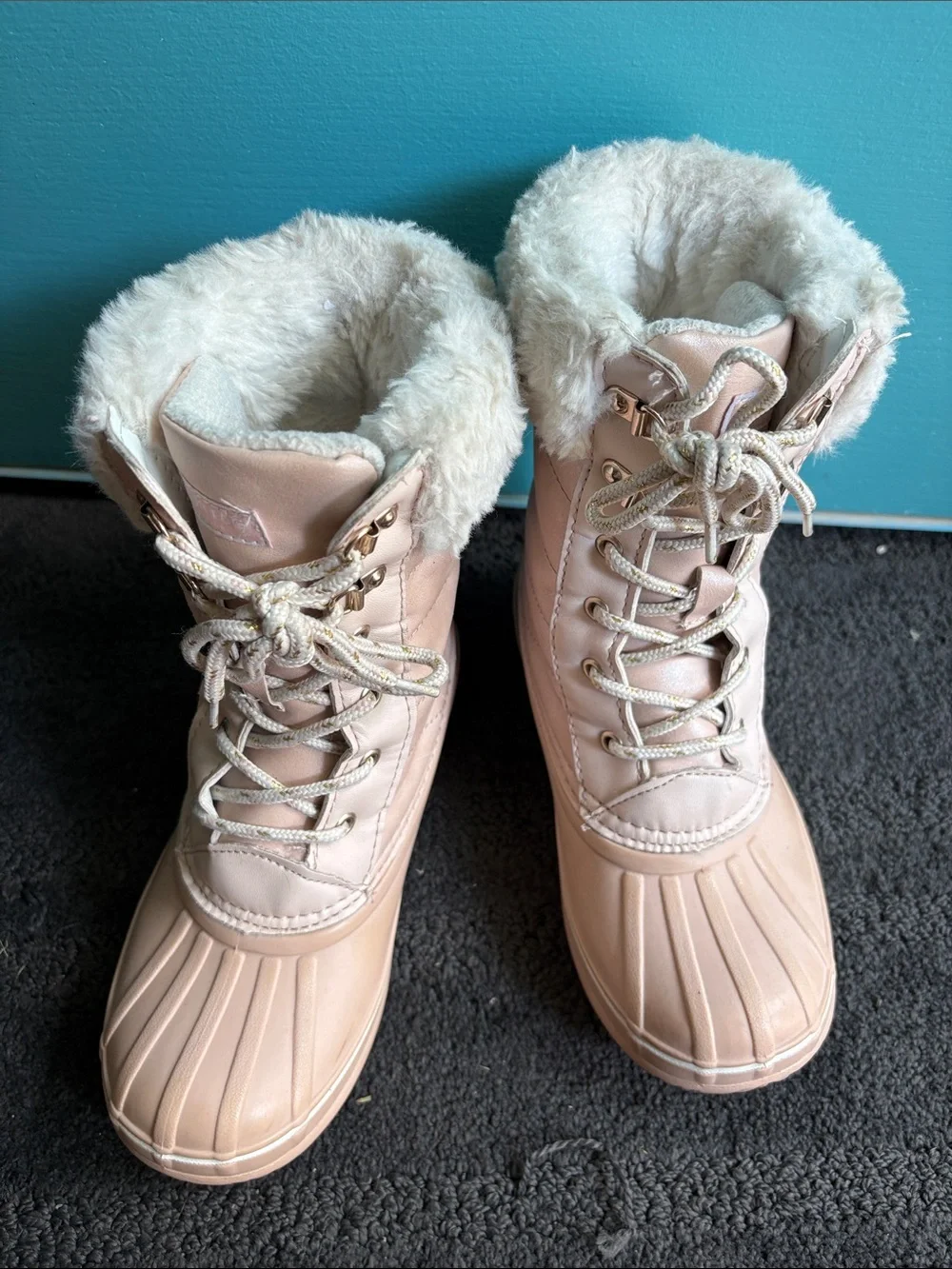 Girl’s London Fog Faux-Fur Lace-Up Winter Boots - Light Pink
